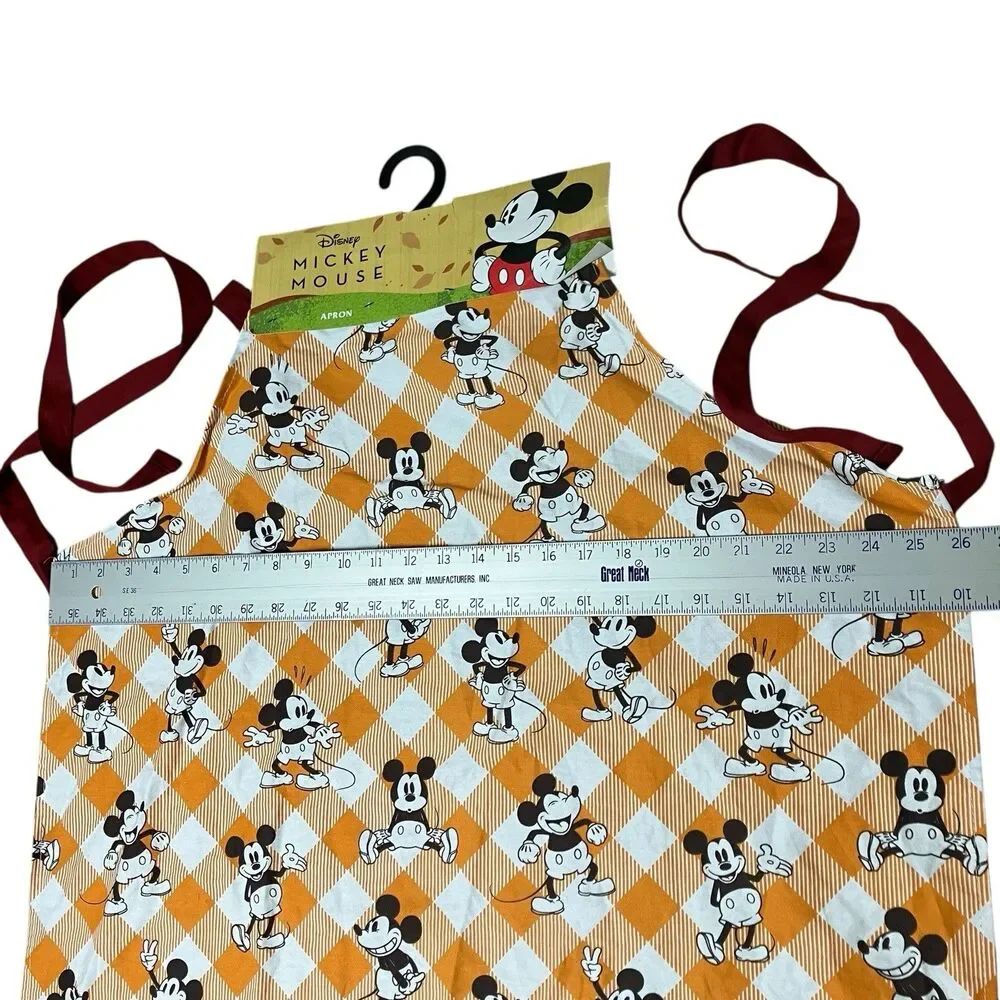 Disney Apron Adult Orange Fall Mickey‎ Mouse Plaid Thanksgiving Holiday Kitchen